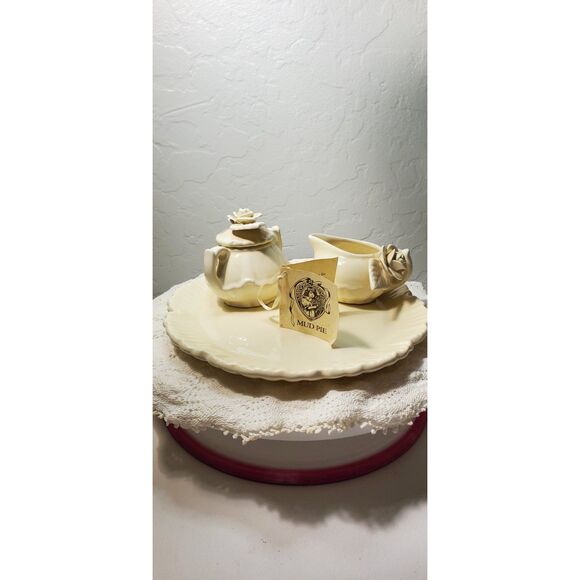 "Mud Pie" Brand Creamer and Sugar Set with a Small Tray ~Vintage~ 1988 - Picture 13 of 14